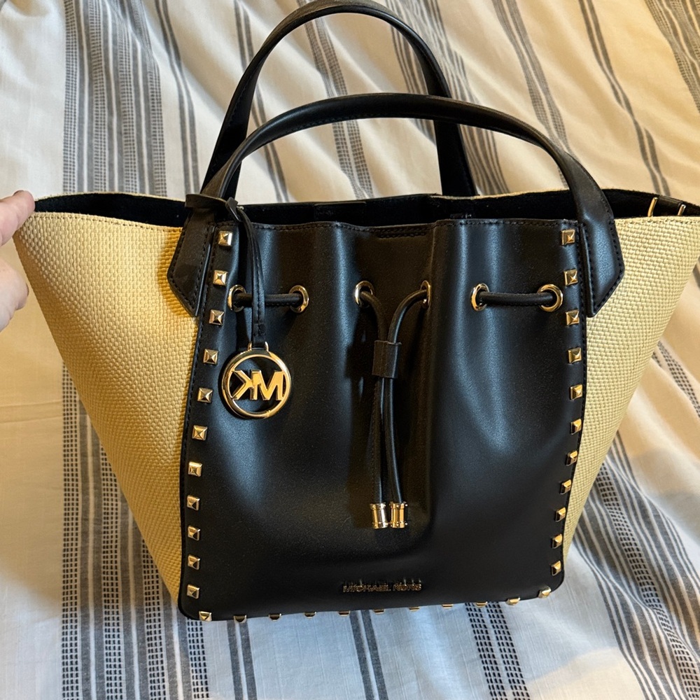 Michael Kors Black and Tan Studded Tote
